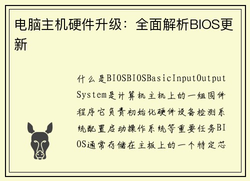 电脑主机硬件升级：全面解析BIOS更新